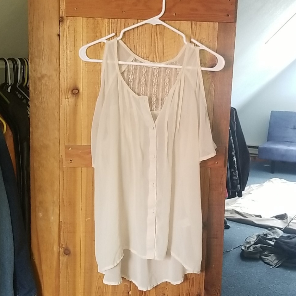 Button Up Sheer Lace Blouse